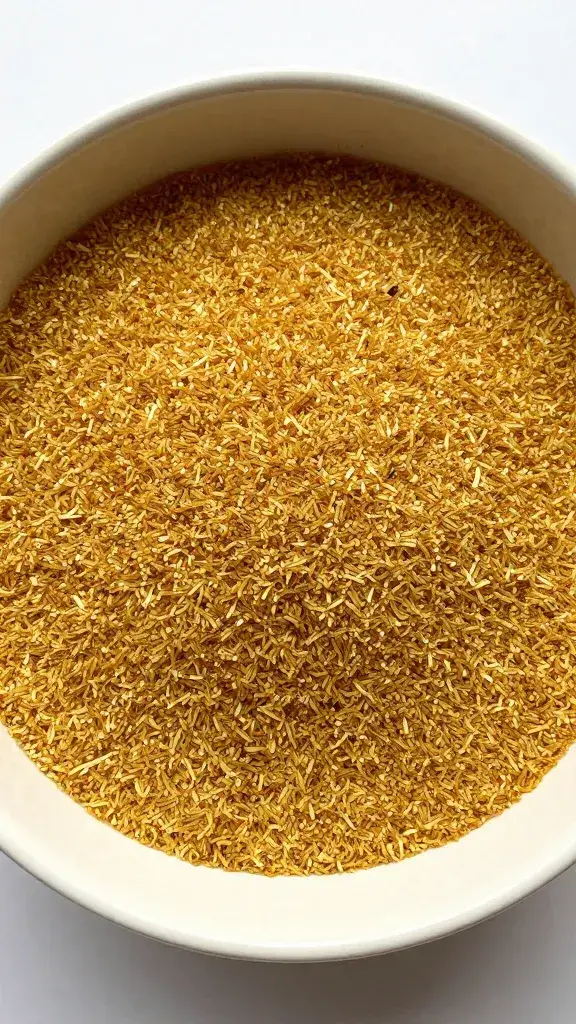 overhead shot of golden coulis in matte ceramic bowl