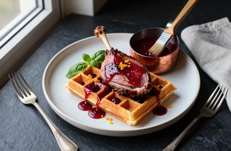 Brunch Flex: Rhubarb-Basil Reduction | Tart-Sweet Duck & Waffle Topper