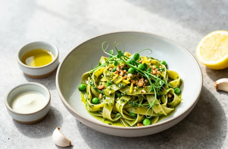 Craveable Maple-Miso Pea-Shoot Pesto | Vegan Spring Pasta Sauce