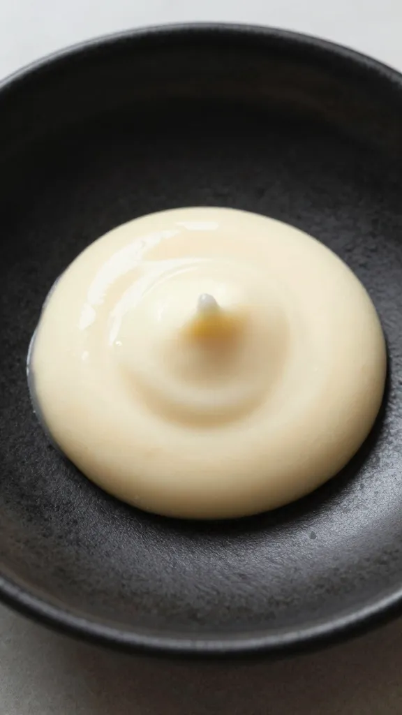 white miso paste dollop on black ceramic dish