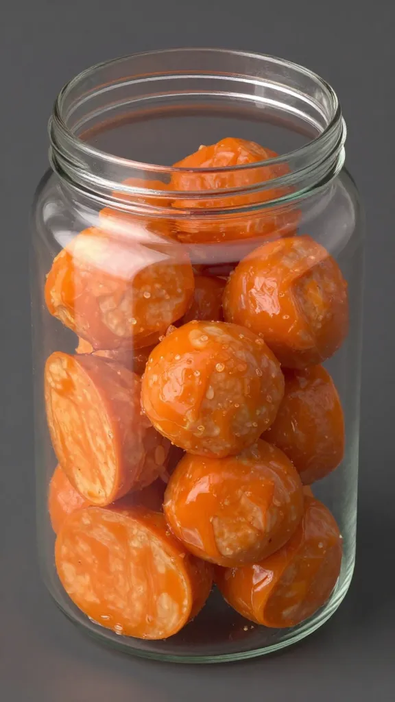 blender jar filled with orange satay, top-down shot