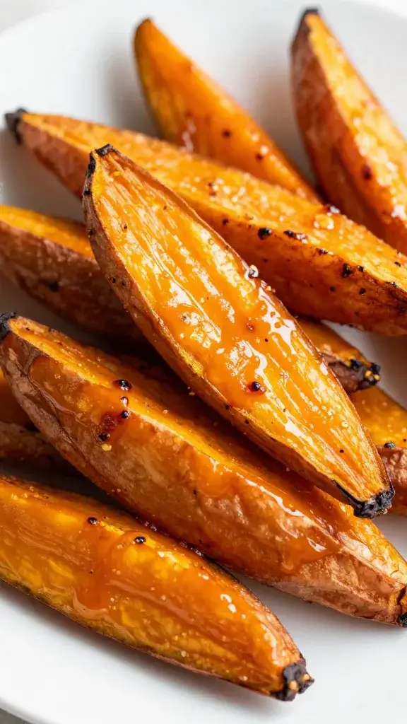 roasted sweet potato wedge glazed with orange satay