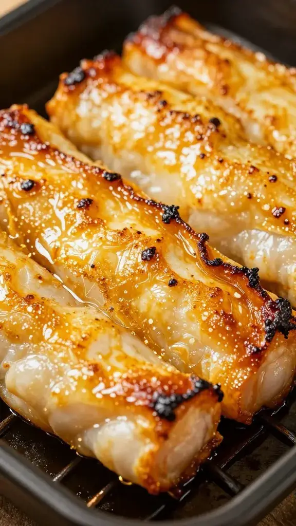 golden ham fat blistered under broiler, closeup