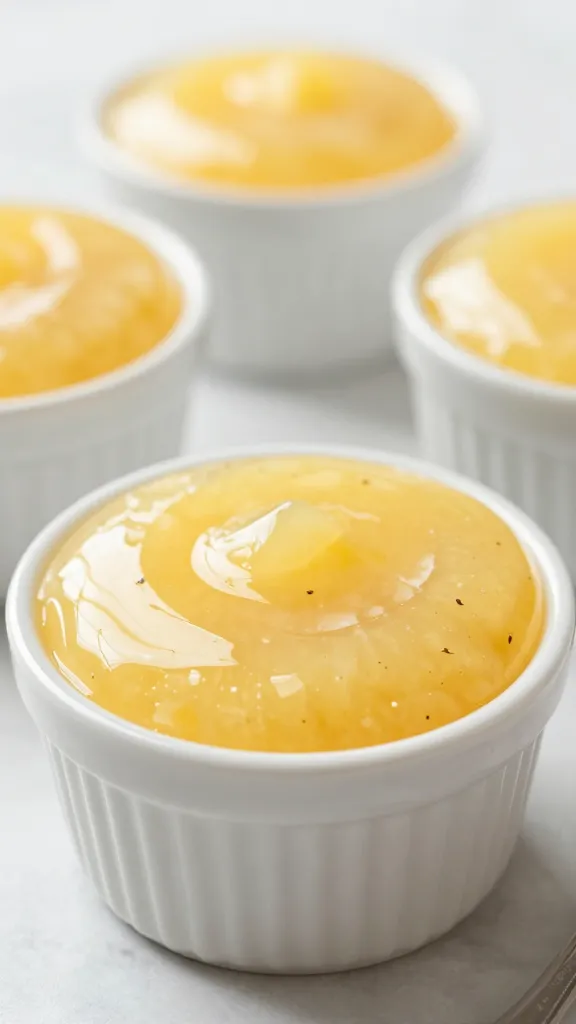 ramekin of extra pineapple-coconut glaze, glossy surface
