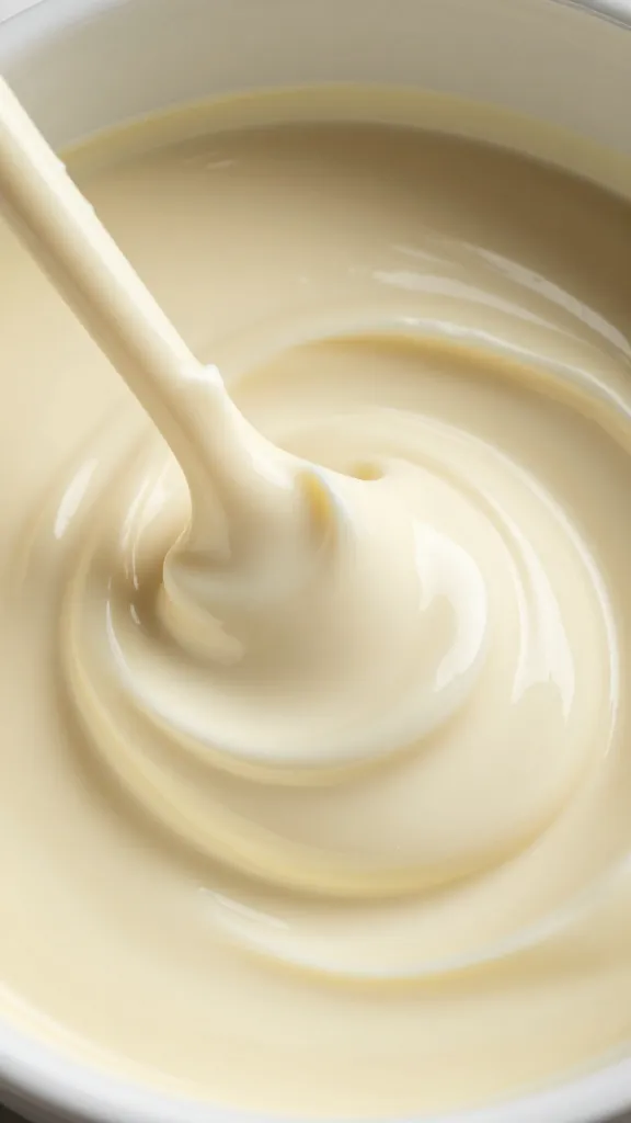 whisk coated in glossy white chocolate horseradish emulsion