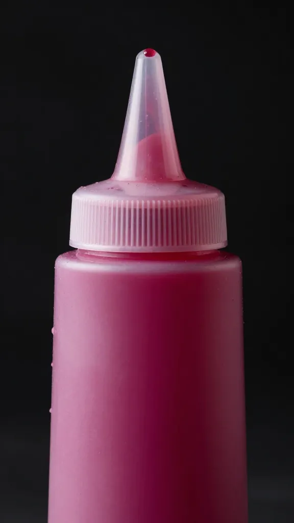 chef’s squeeze bottle nozzle with magenta ketchup bead