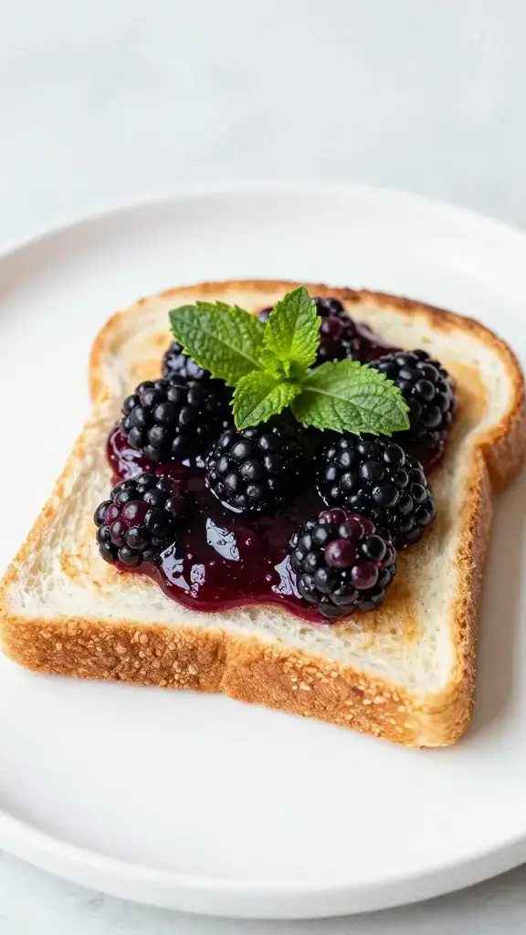 single slice toast with blackberry-mint compote