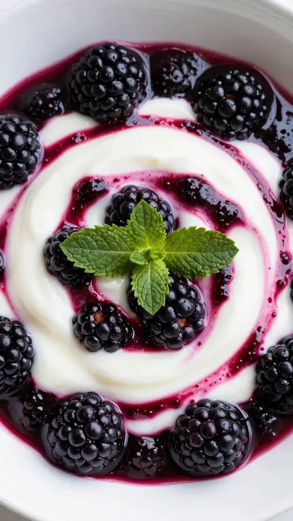 yogurt swirl with blackberry-mint compote