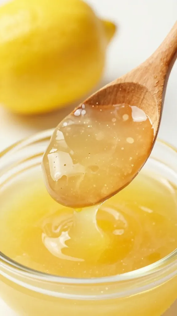 wooden spoon scooping thick meyer-lemon glaze