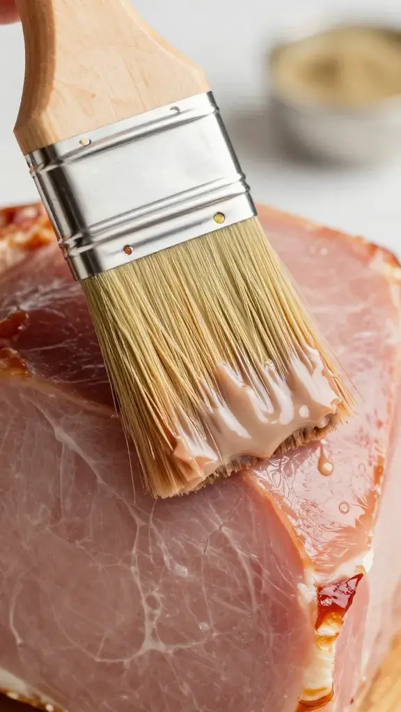 brush glazing ham surface, tight macro detail