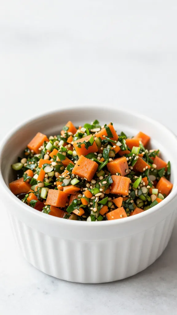 white ceramic ramekin filled with carrot-top chimichurri