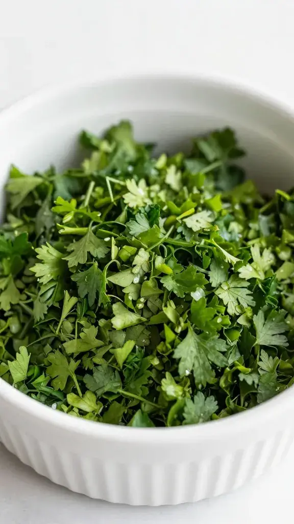 ramekin of chopped fresh parsley for vinaigrette