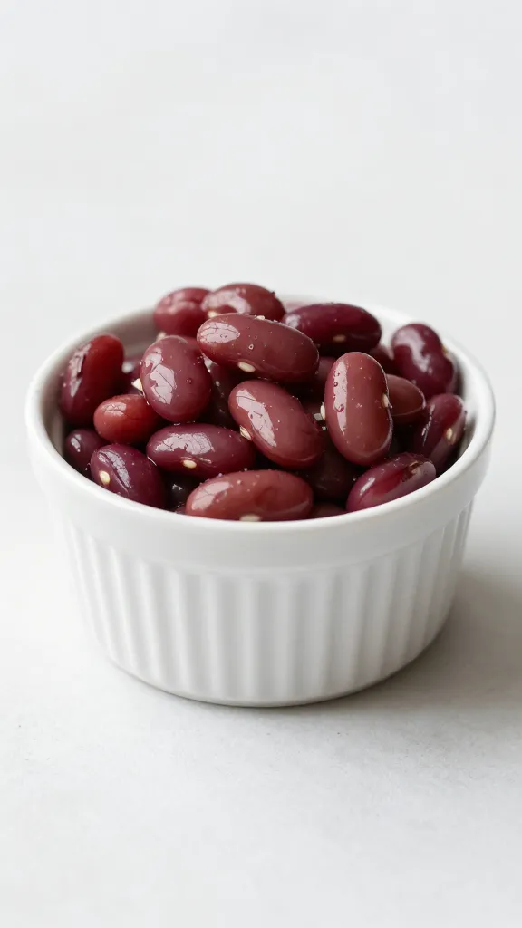 single serving of bean salad in white ramekin