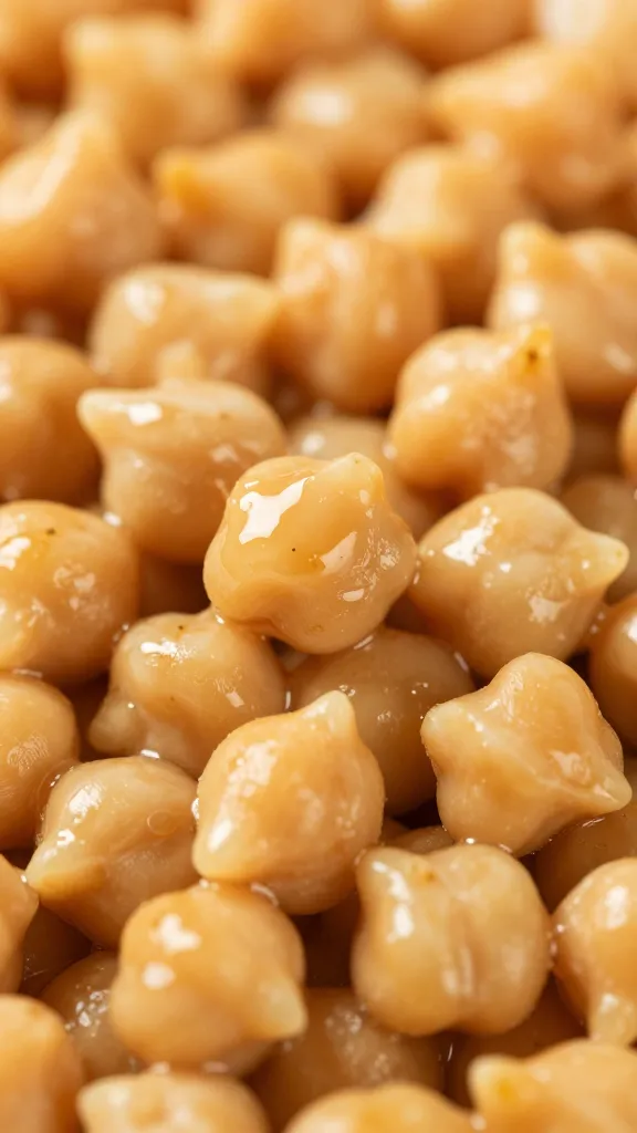 chickpeas glistening in vinaigrette, extreme closeup