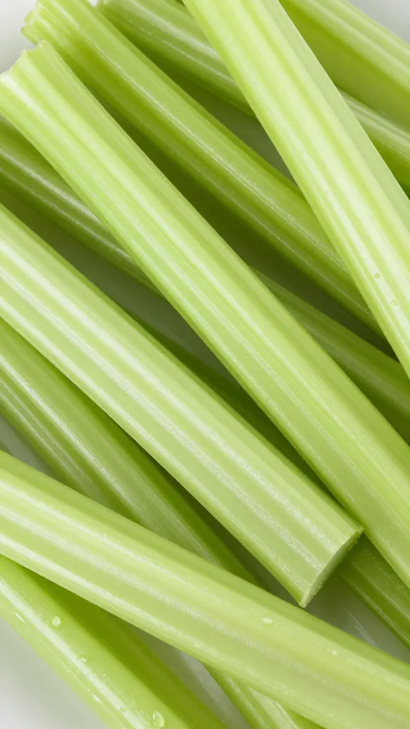 celery slices for bean salad, tight overhead shot