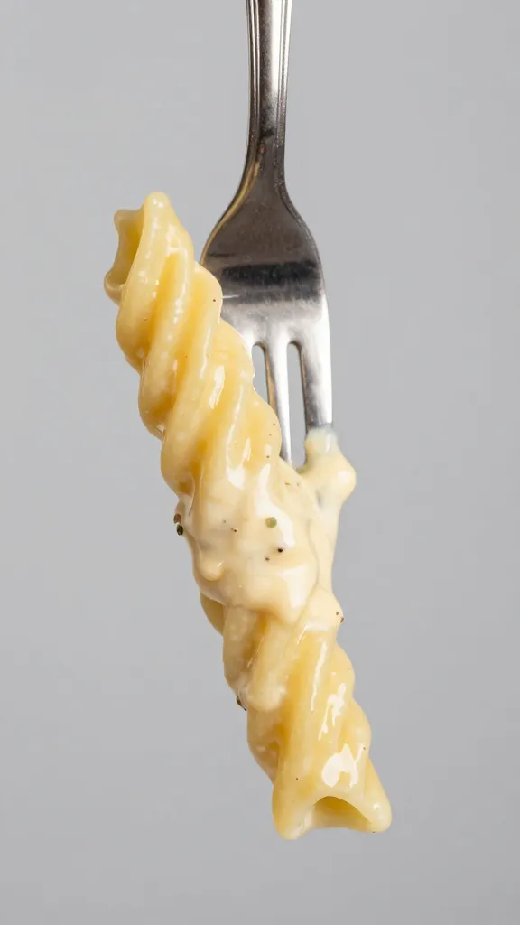 single forkful of fusilli coated in Italian dressing