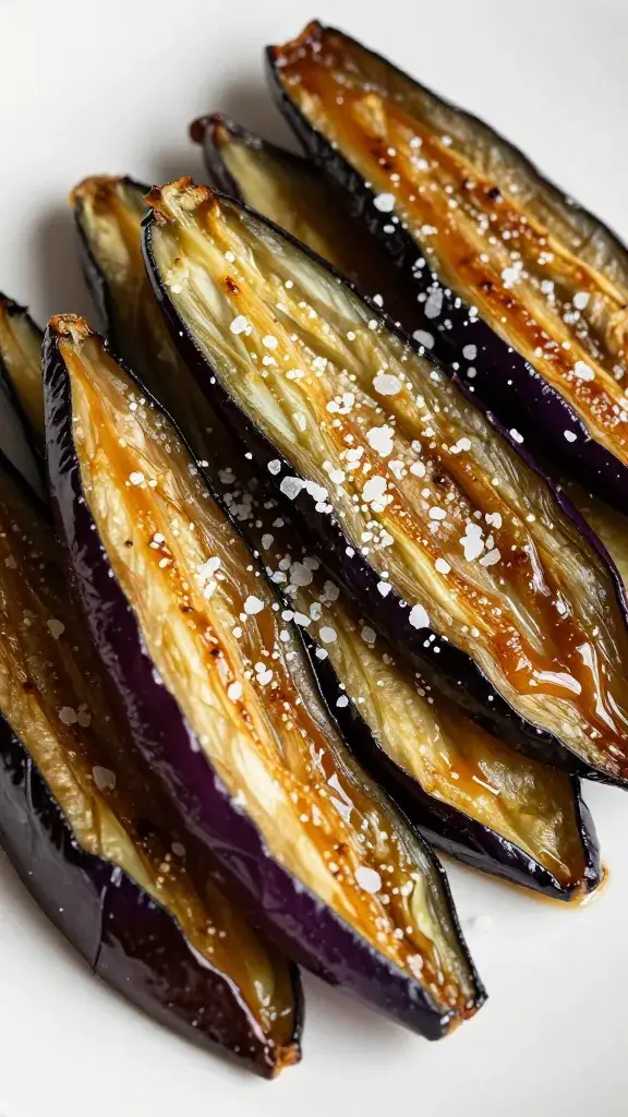 caramelized eggplant wedges sprinkled with sea salt