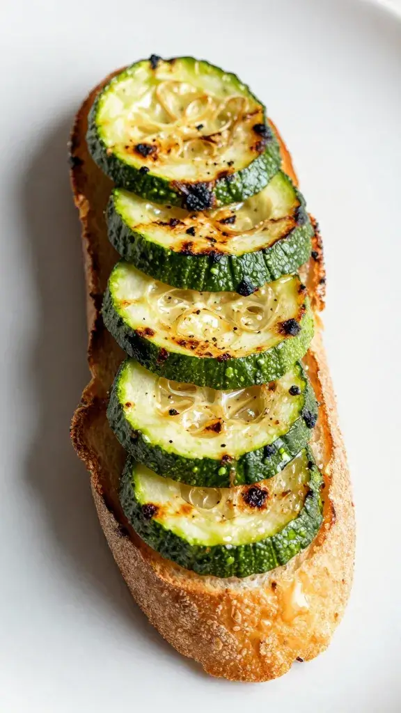 toasted baguette slice topped with roasted zucchini