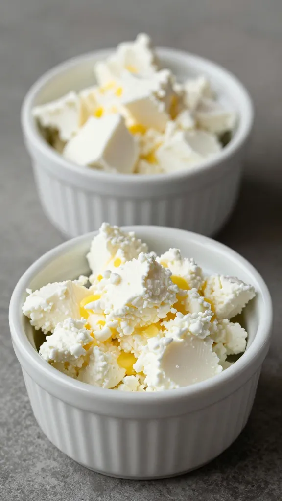 crumbled feta in small ceramic ramekin