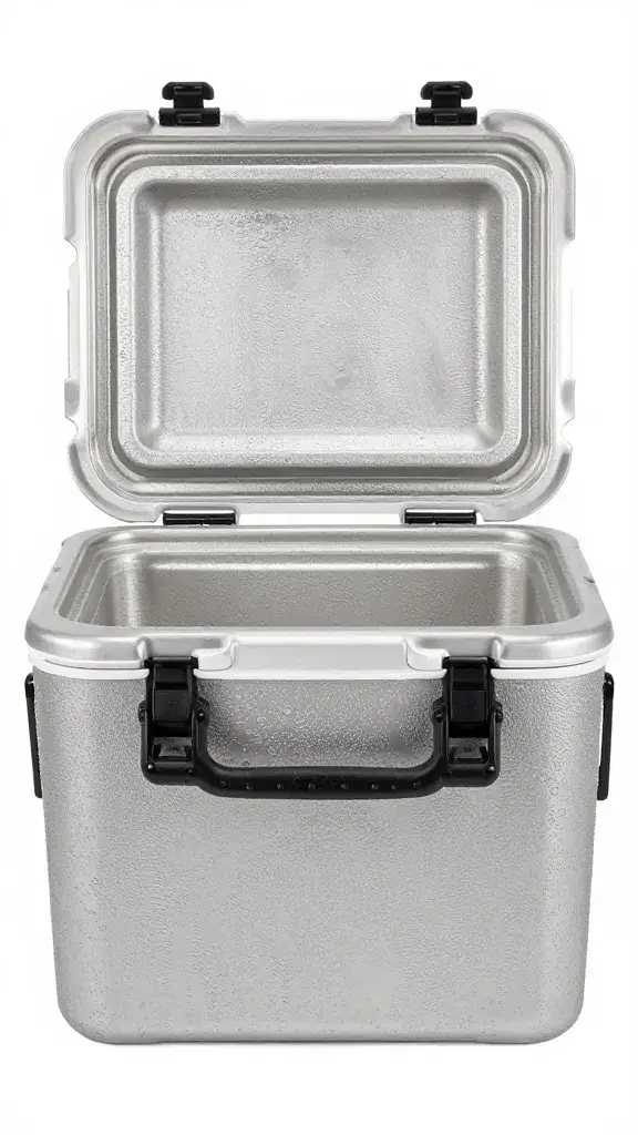 chilled stainless picnic cooler with condensation