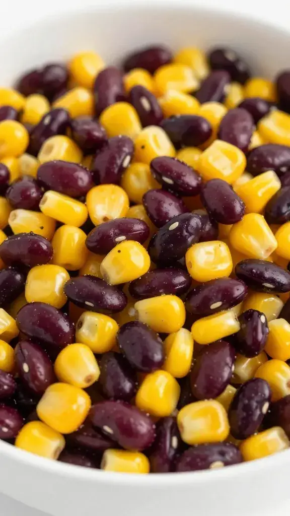 closeup bowl of black bean and corn salad