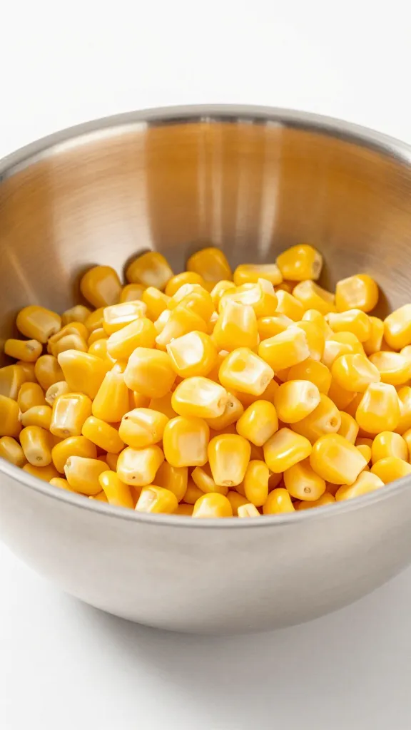 stainless mixing bowl with zesty corn kernels