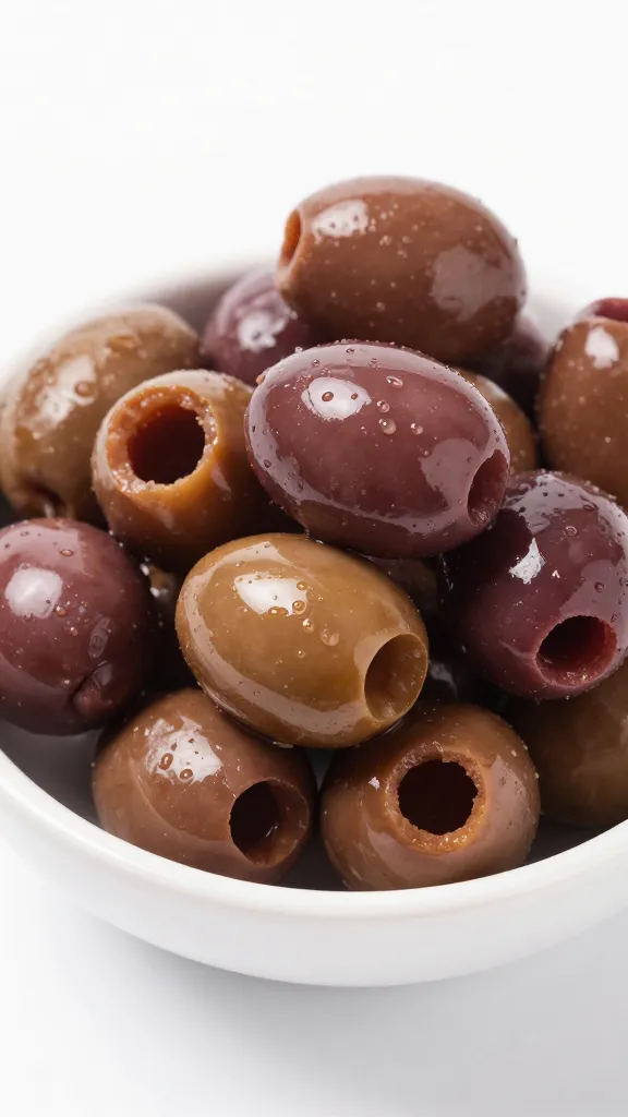 small bowl of kalamata olives, pitted and glossy