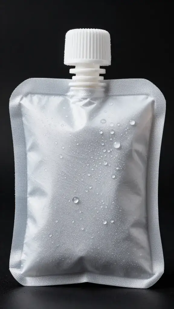 small insulated cooler pack with condensation droplets, macro