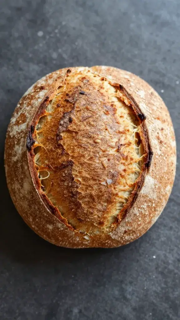 overhead shot of round Italian loaf with firm crust