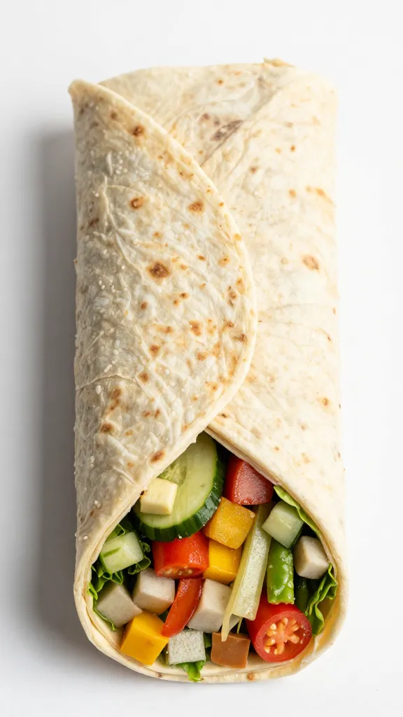 rolled Mediterranean veggie wrap with tight seam
