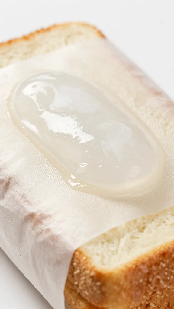 gel ice pack pressed against wrapped sandwich, macro