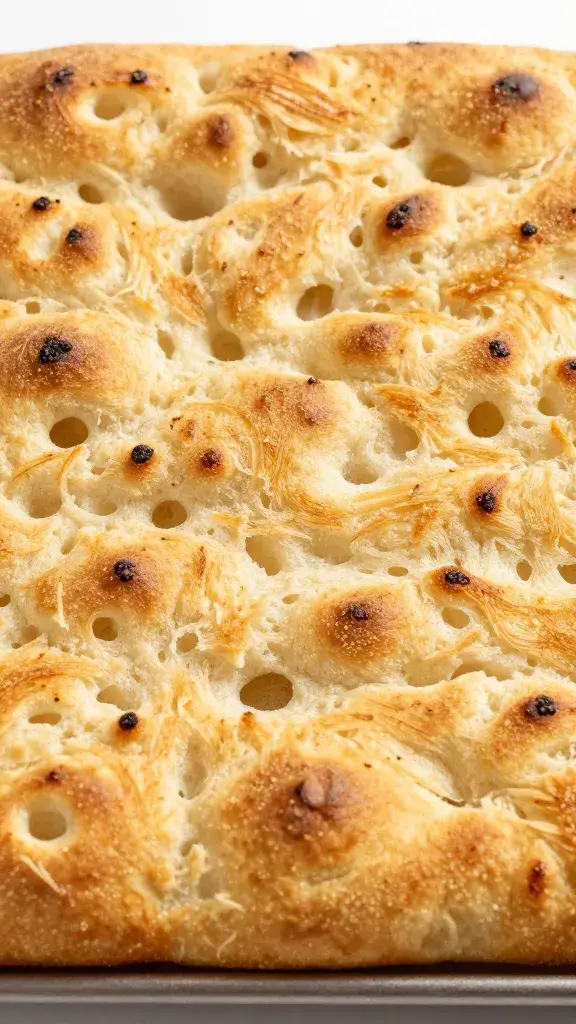 toasted focaccia interior crumb, golden and airy