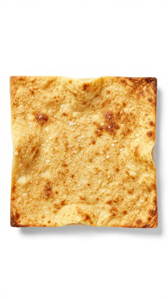 single tortilla española square with sea salt flakes