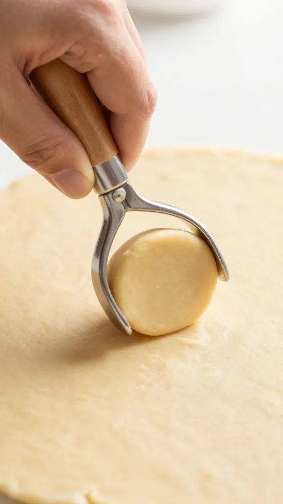 pastry cutter pressing one circle from dough, closeup