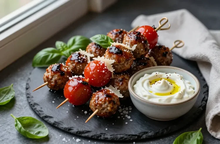 Mini Meatball Skewers with Garlic Parmesan Dip Recipe for a Crowd: Ingredient Amounts, Prep Timeline + Serving Plan