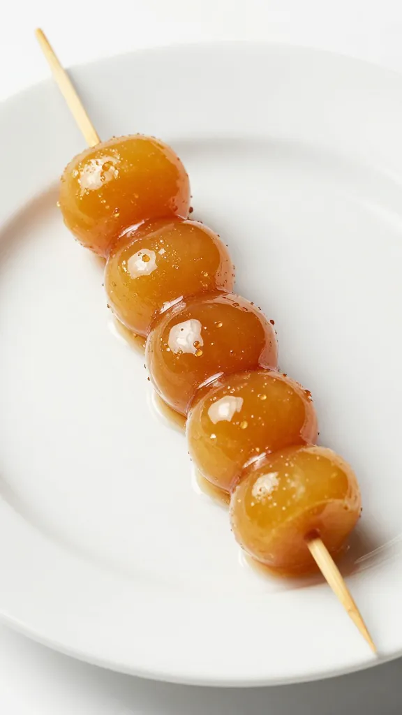 honey-dabbed manchego quince skewer on white plate