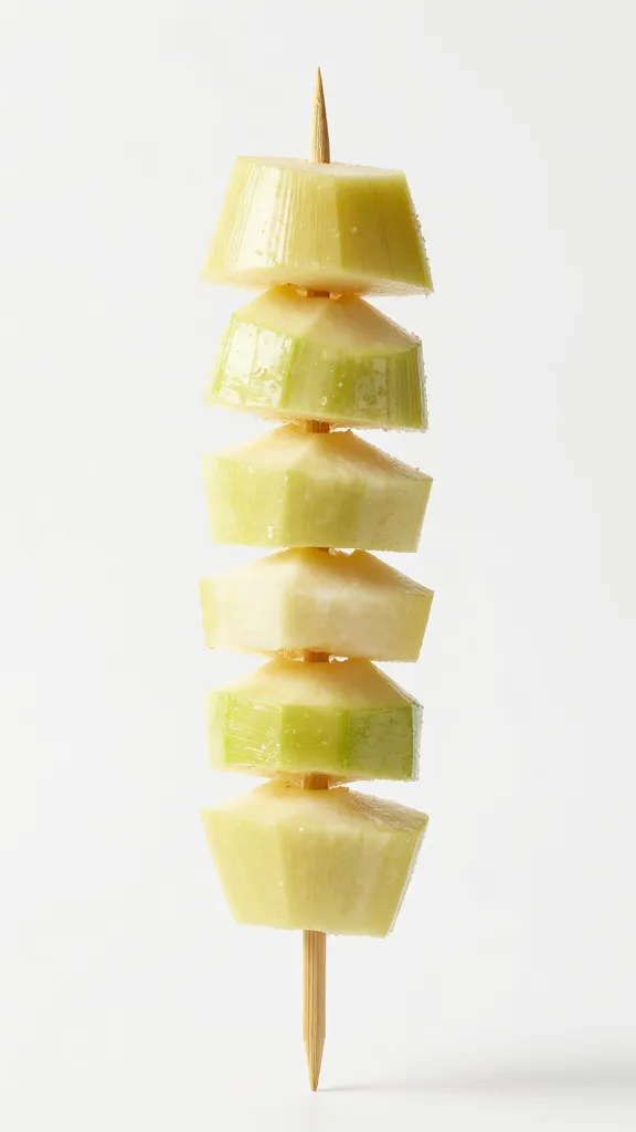single bamboo skewer with neat manchego-quince layers