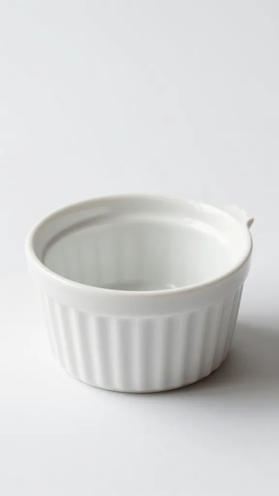 cod bite on small white ramekin edge