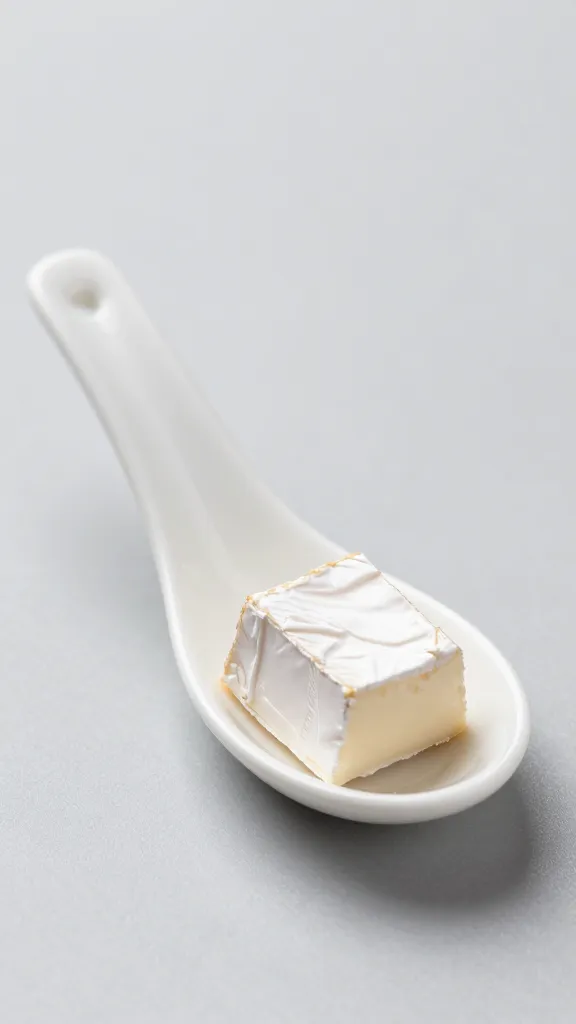 single brie bite on white ceramic spoon