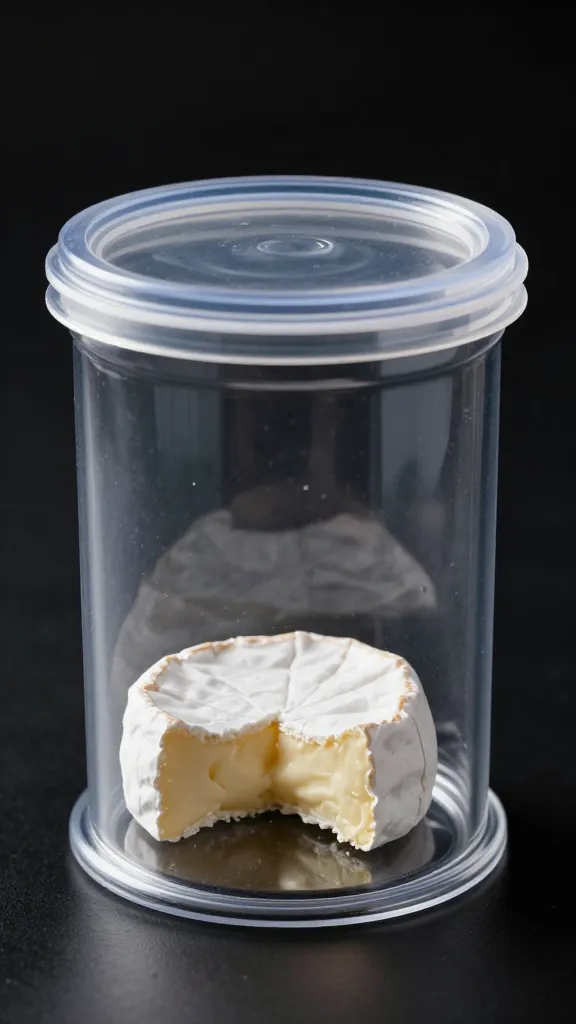 airtight container with one brie bite inside
