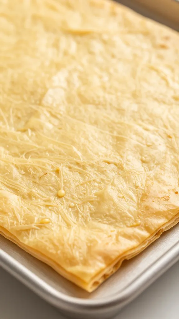 golden puff pastry sheet texture macro on baking tray