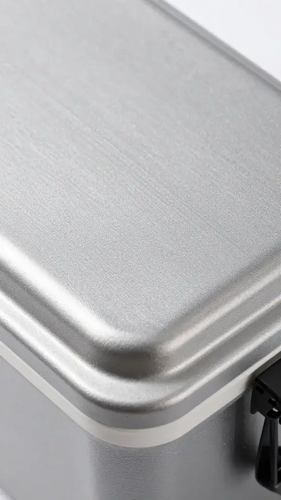 stainless cooler ice pack closeup with frost crystals