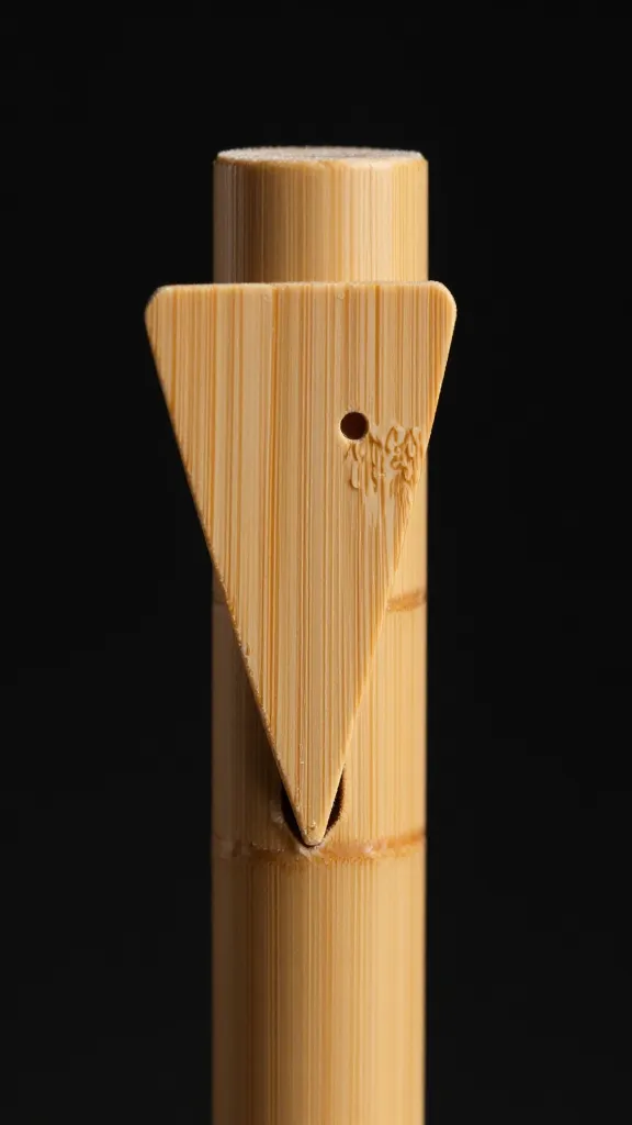 bamboo cocktail pick tip against black background, sharp focus