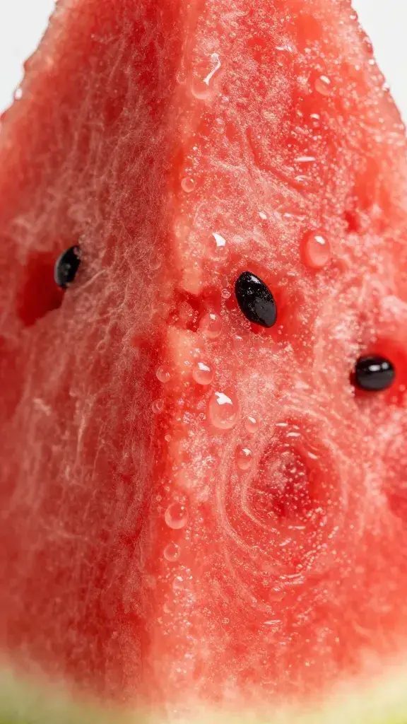watermelon cube surface texture with juice beads, macro shot