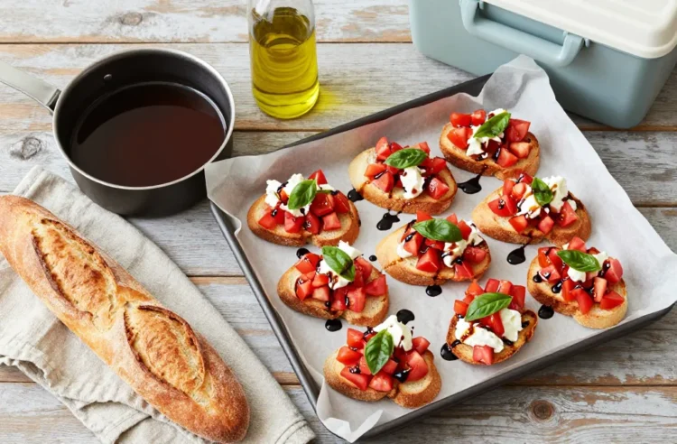 Easy Tomato Basil Crostini with Balsamic Glaze Recipe: Assembly Guide + Cooler Tips for Picnics