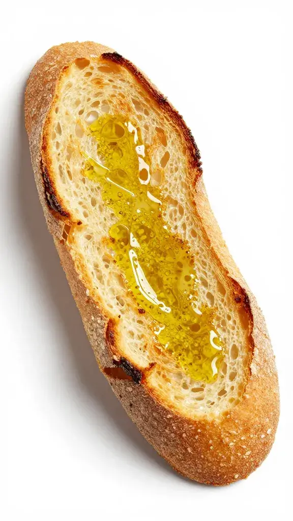 single toasted baguette slice brushed with olive oil