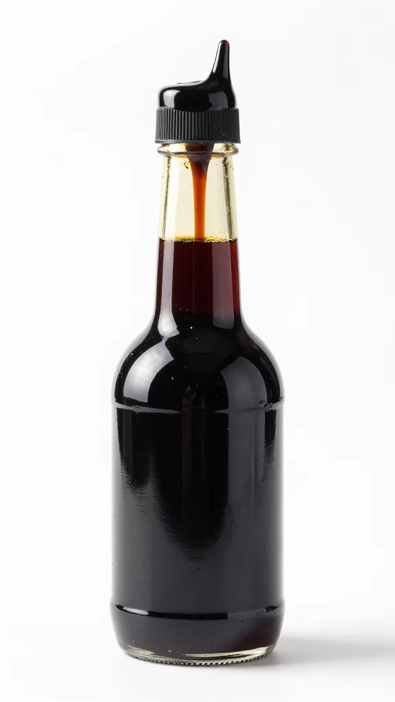 balsamic glaze bottle with glossy drip on spout