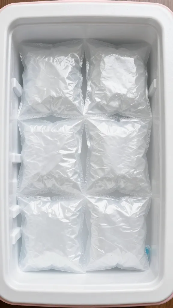 mini cooler packed with ice packs, top view