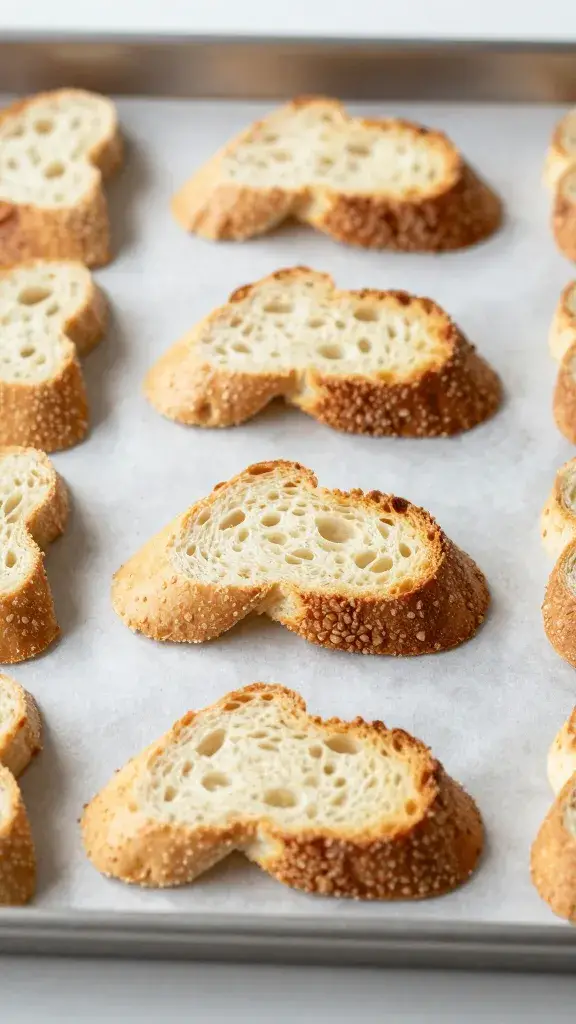 crostini on parchment-lined baking sheet, golden edges