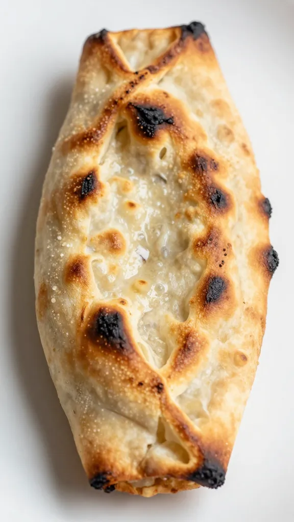 single baked mini lahmacun with charred edges